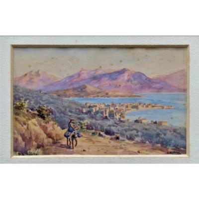 Tableau C. MATHIEU Paysanne sur Ane